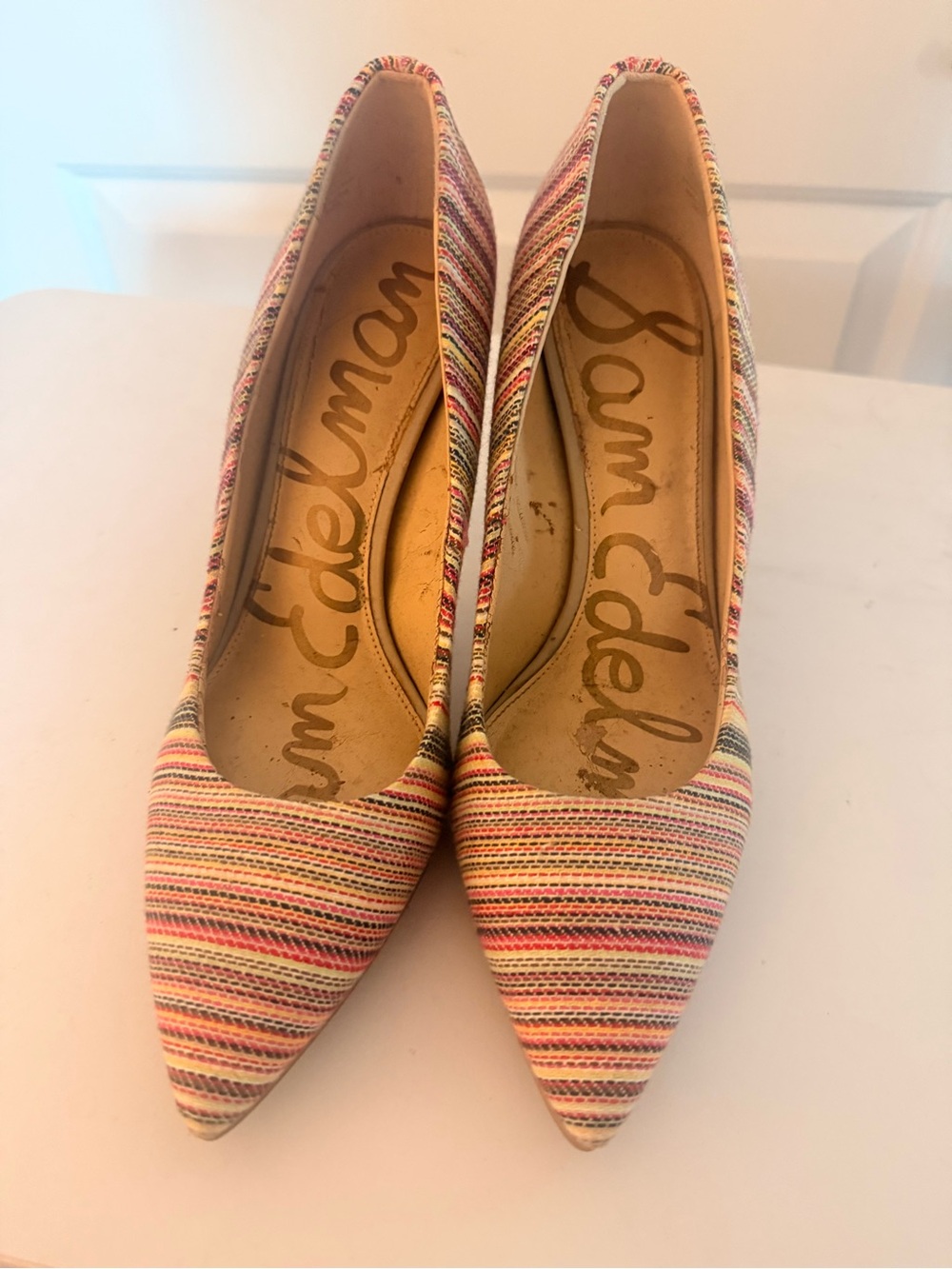 Sam Edelman Striped Pointed-Toe Pumps in Pink and Cream